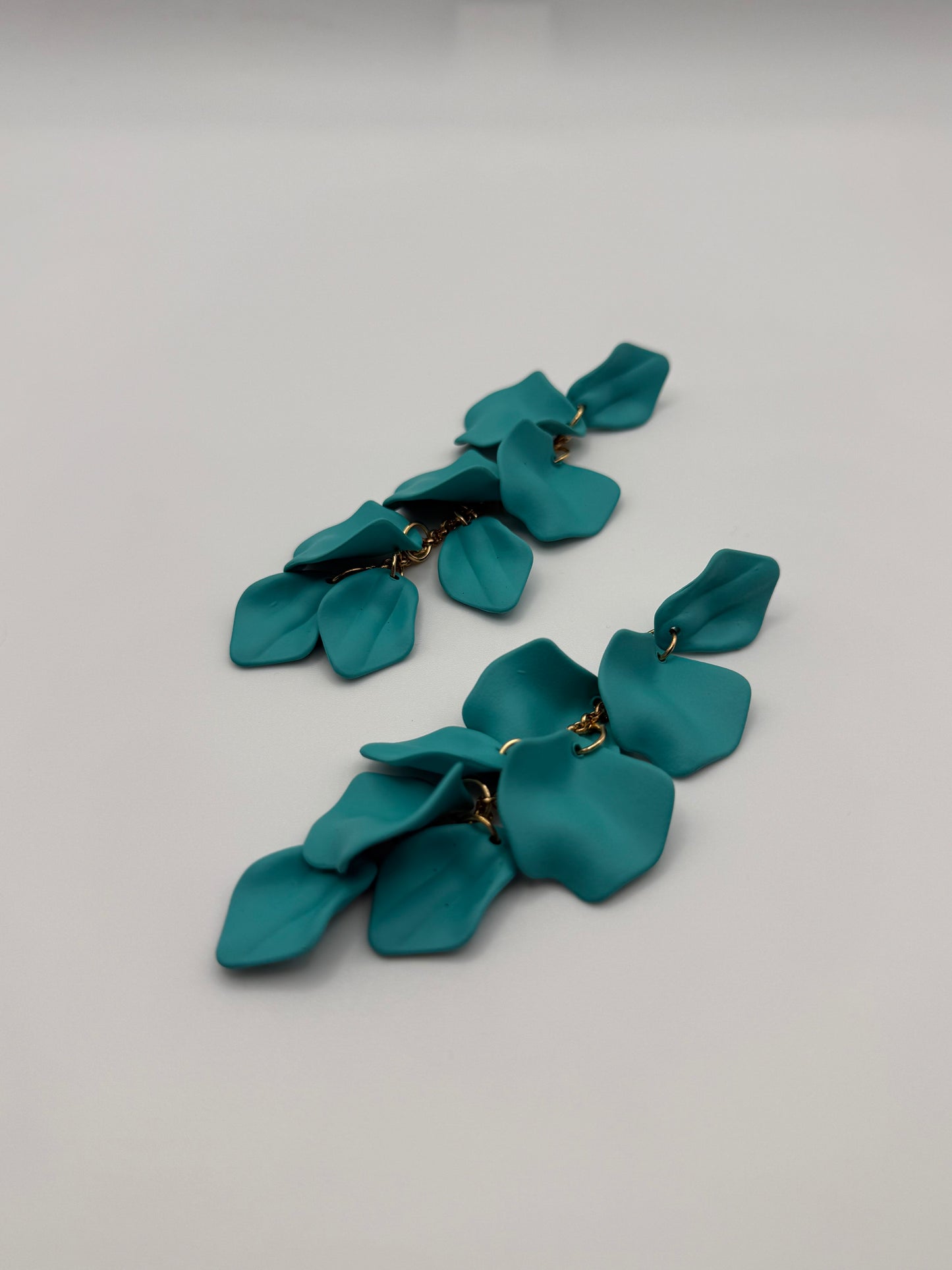 Gold & Matte Teal Petal Dangle Earrings – Nature-Inspired Elegance with a Modern Edge