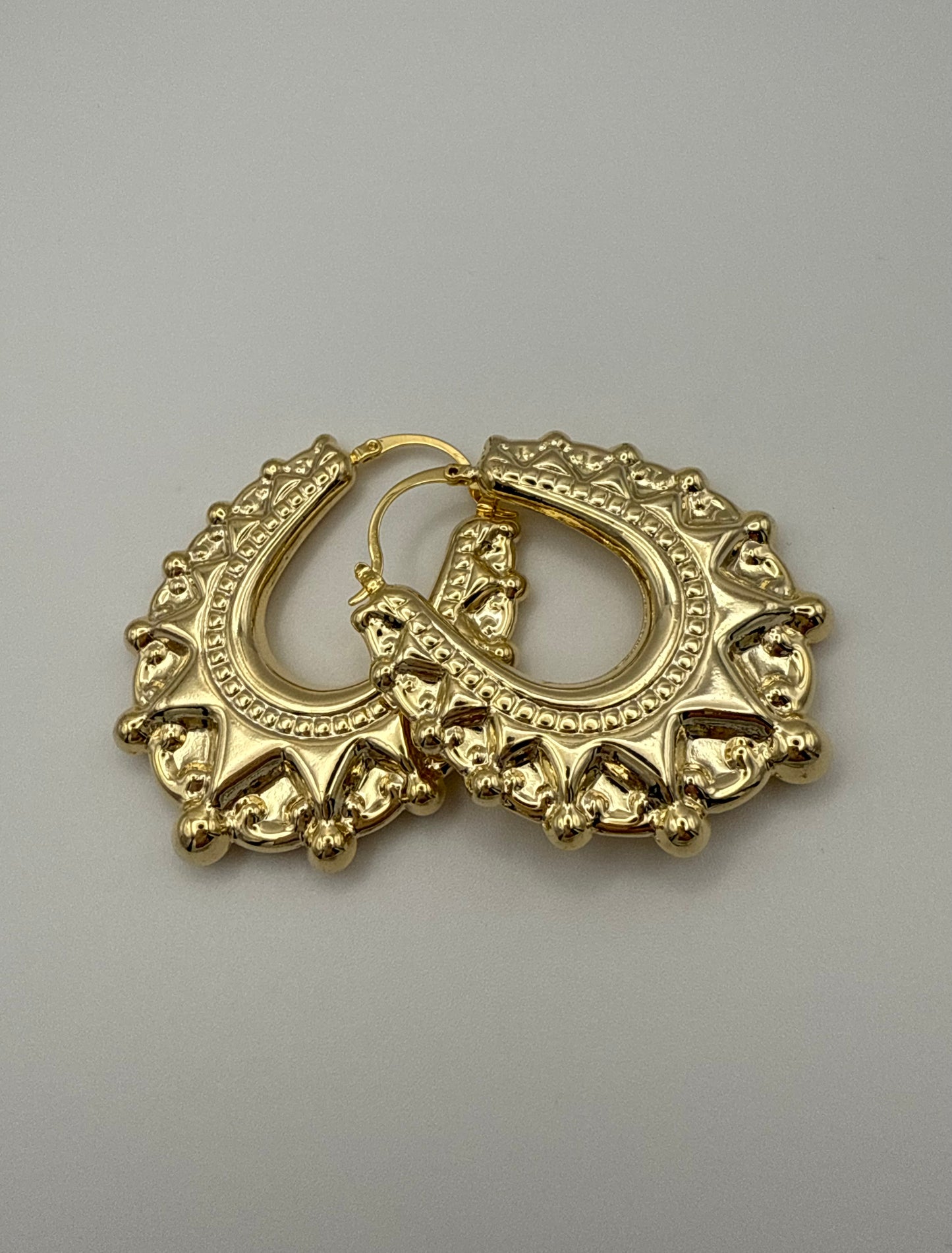 18K Gold Plated Vintage Crown & Horseshoe Creole Earrings – Large | Non-Fading & Hypoallergenic