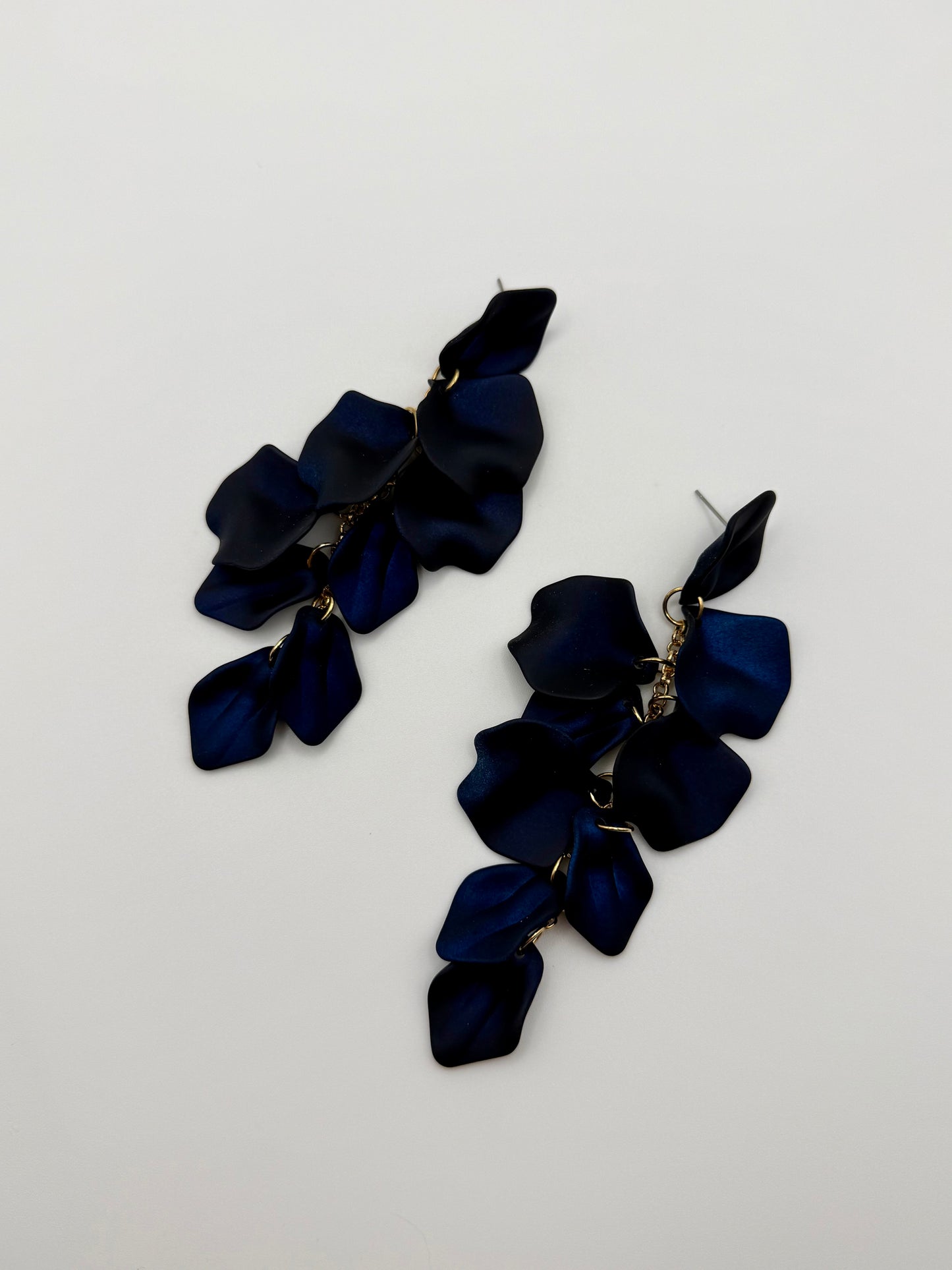 Gold & Royal Blue Satin Finish Petal Dangle Earrings – Nature-Inspired Elegance with a Bold Twist