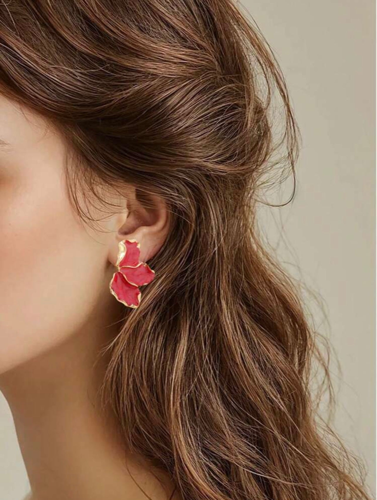 Elegant Gold & Red Enamel Flower Oil Drop Earrings