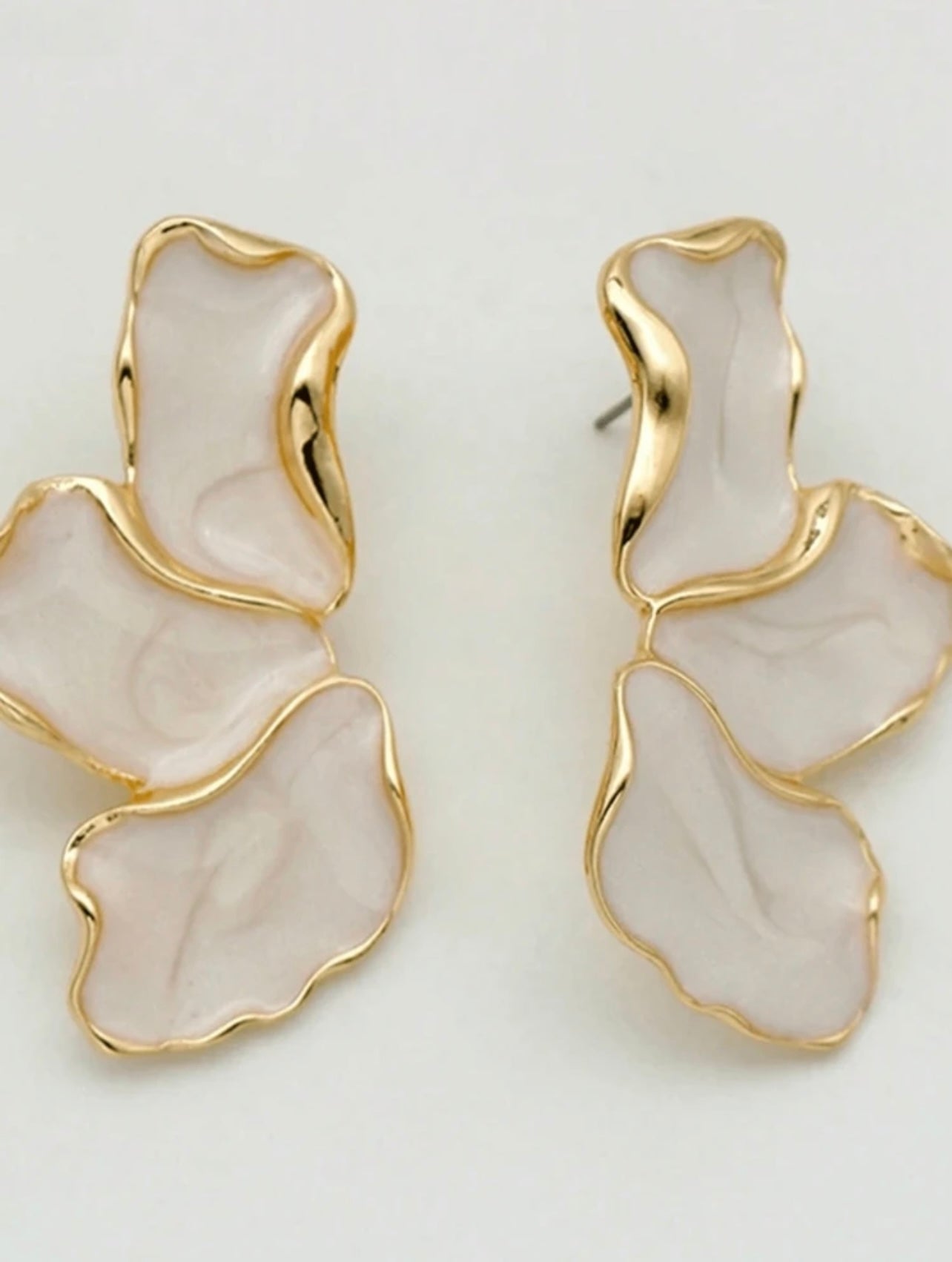 Elegant Gold & Cream Enamel Flower Oil Drop Earrings – Tarnish Resistant