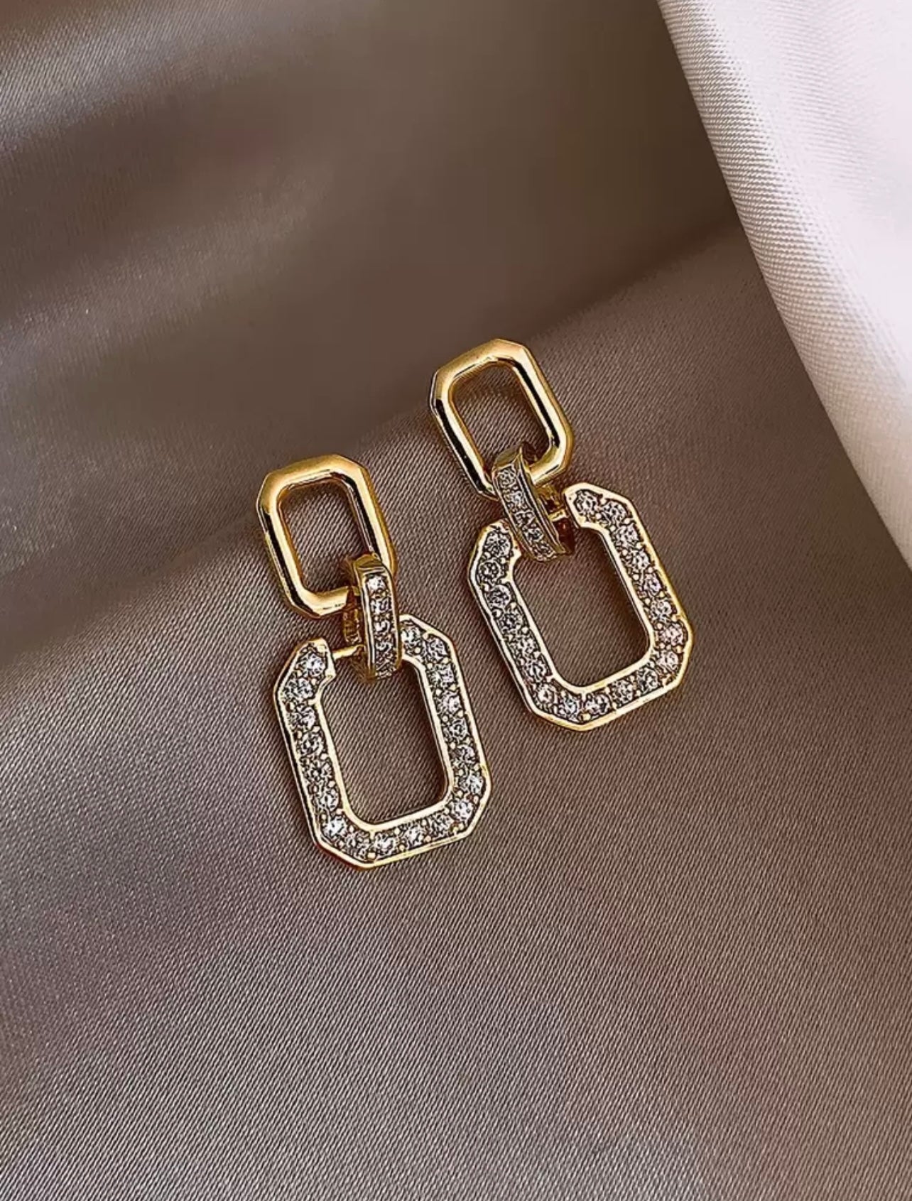 Dramatic Gold Rhinestone Geo Drop Earrings – Tarnish Resistant