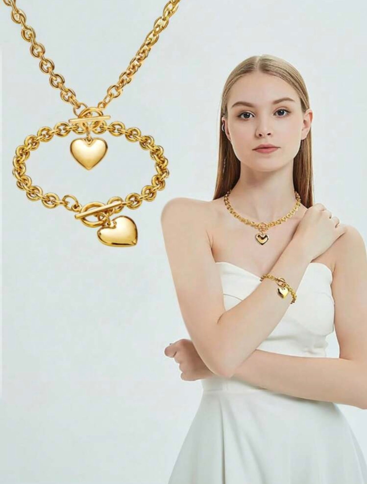 18K Gold Plated Chunky Chain Jewellery Set – Bracelet & Necklace | Tarnish Resistant