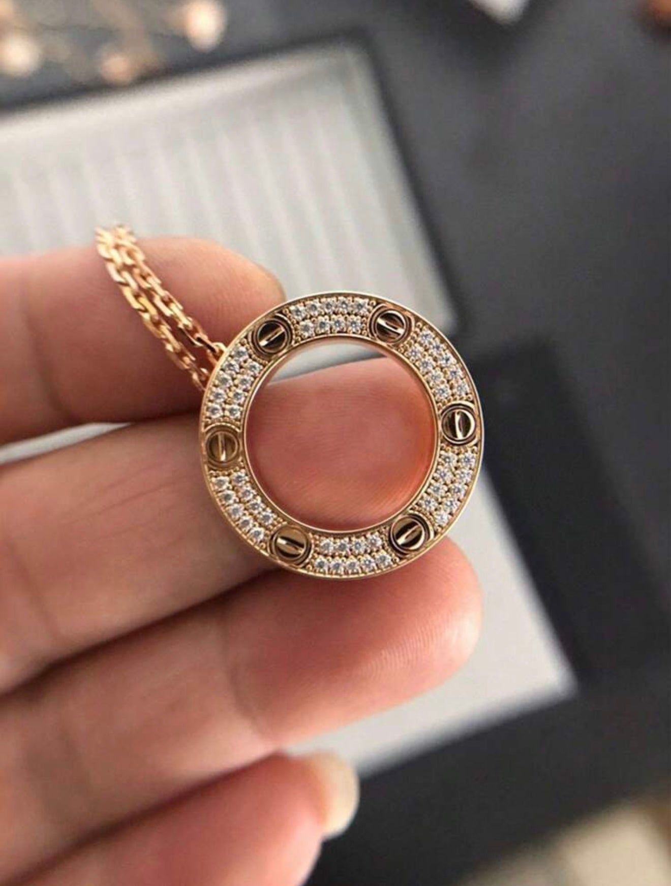 Gold Circle Zirconia Encrusted Necklace – Inspired by Cartier Love Range - Tarnish Resistant