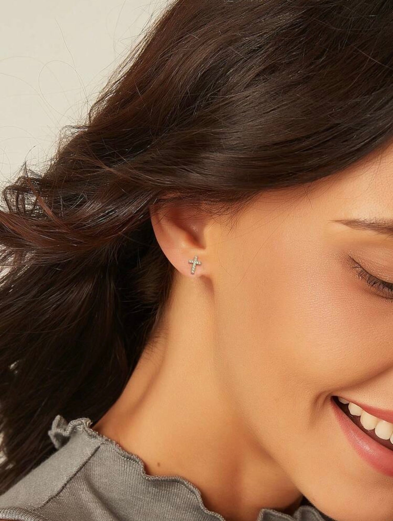 Hypoallergenic Tarnish Resistant Gold plated Silver Tone Cross Stud Earrings with CZ