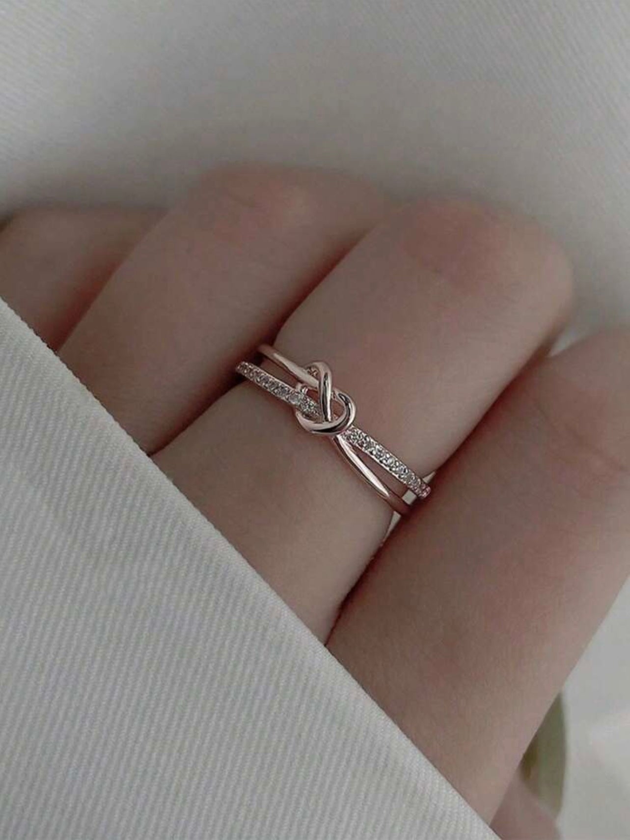 Rose Gold Twist & Knot Cubic Zirconia Ring – Elegant Daily & Party Jewellery