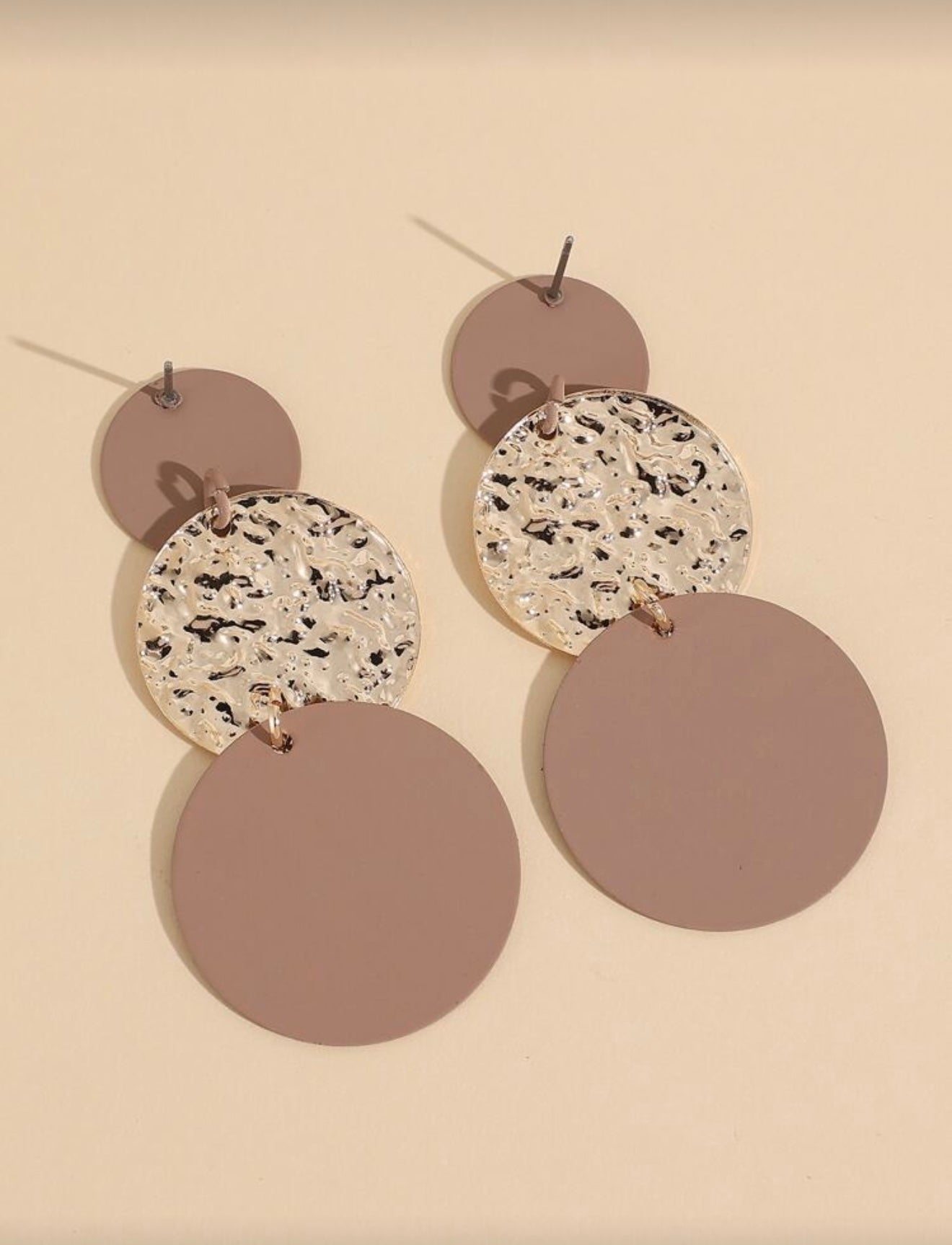 Retro Geometric Round Drop Earrings – Bold Style with Vintage Charm - Coffee and Gold