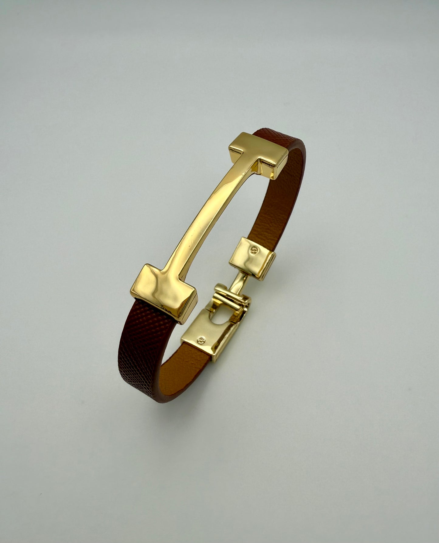 Tan & Gold Hermès-Inspired Faux Leather Bracelet – Elegant Fashion Wristband Gift for Her