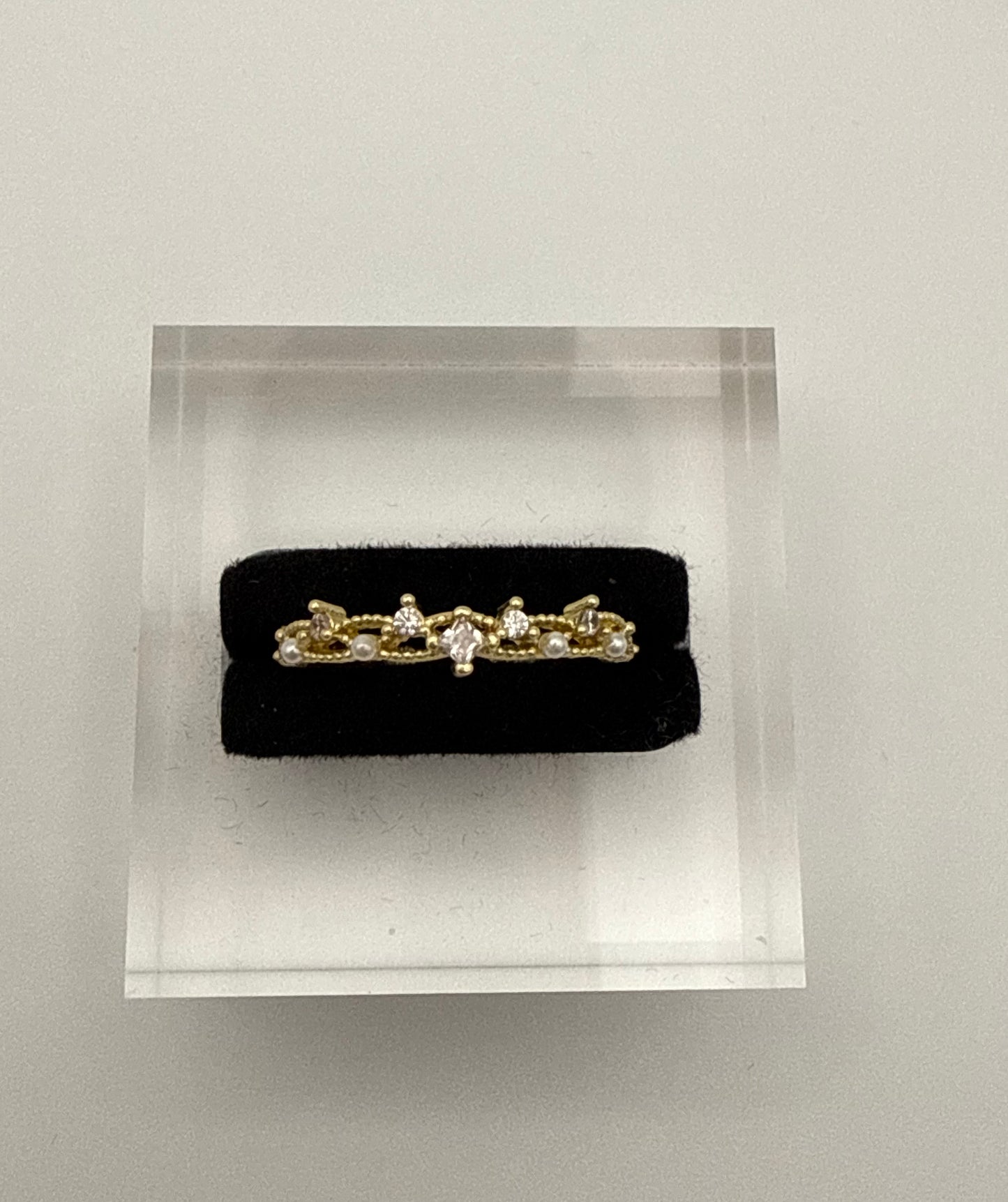 3pc Gold Faux Pearl & Rhinestone Cuff Ring Set – Stackable Elegant Style