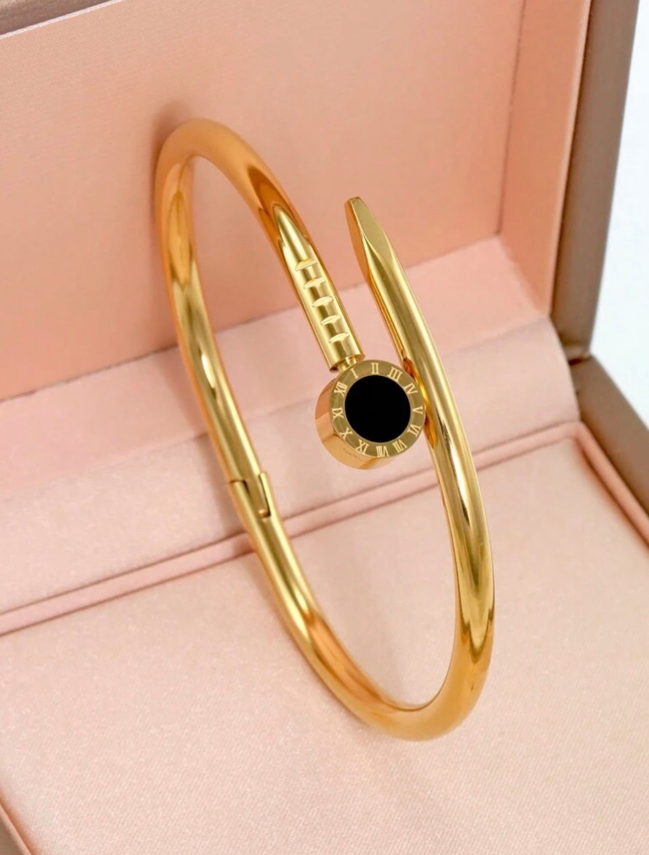 18K Gold Plated Bvlgari-Inspired Roman Numeral Nail Bracelet –  Classic Design