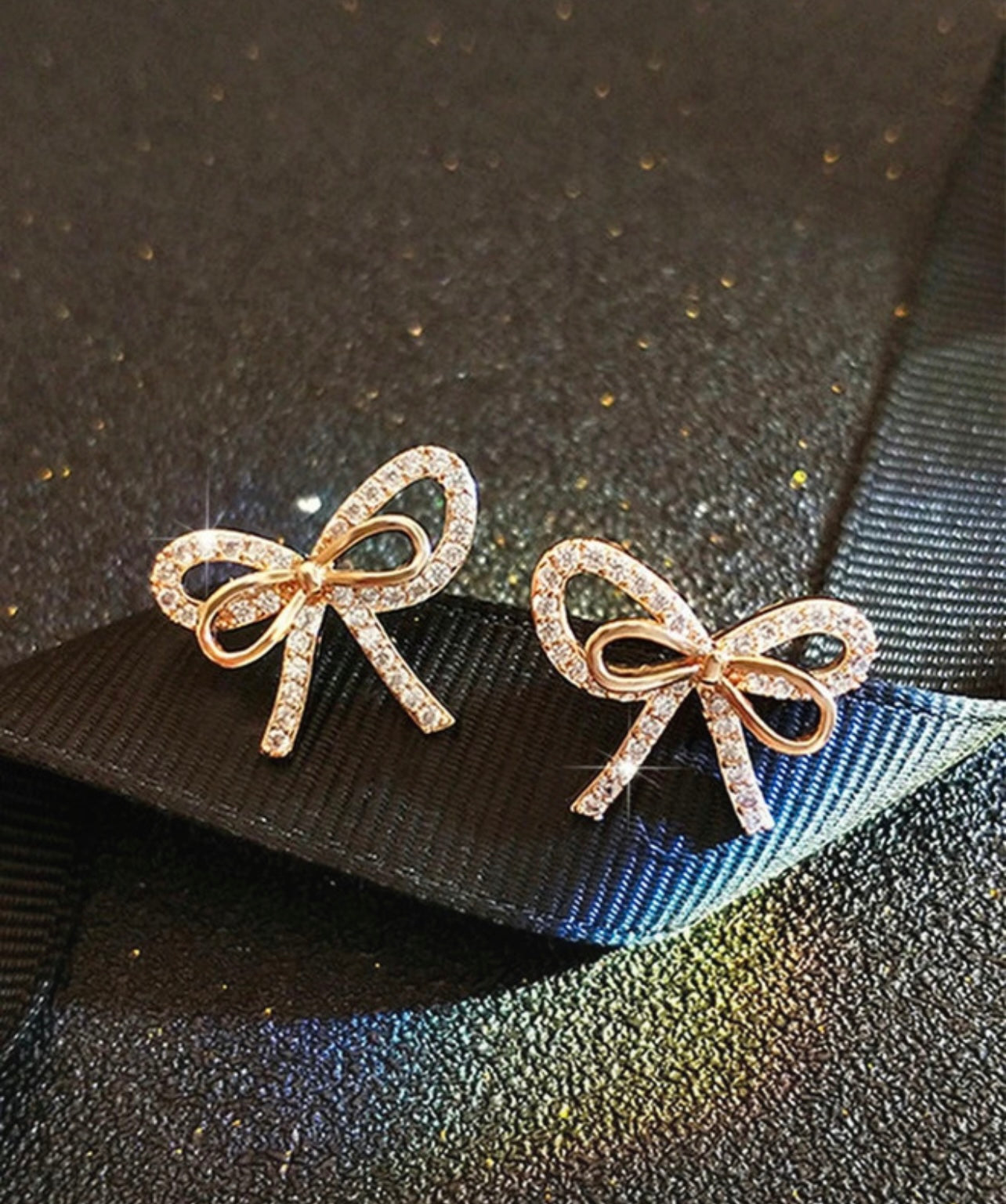 Gold Diamanté Bow Stud Earrings – Playful Elegance | Tarnish Resistant