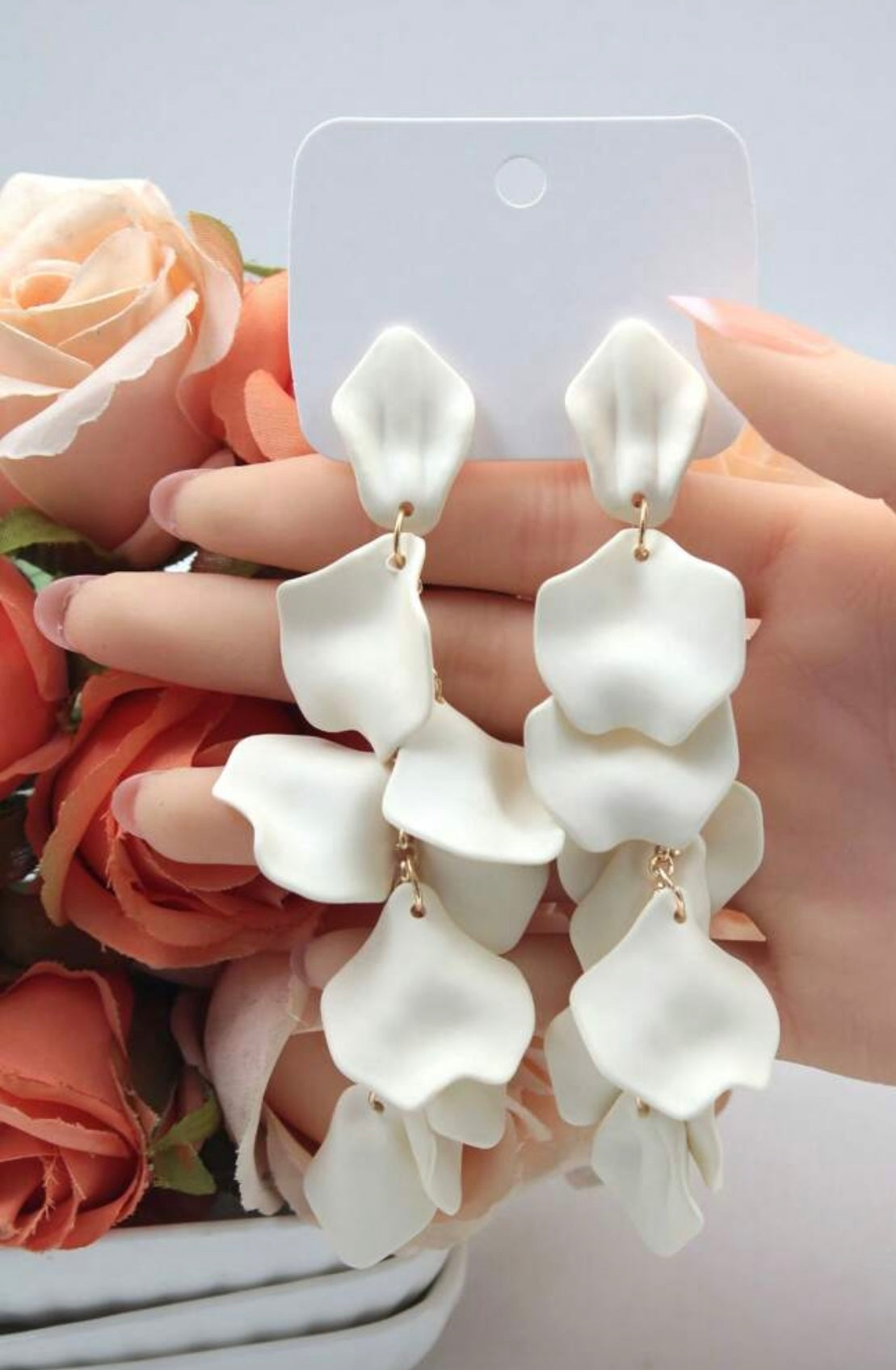Gold & Matte Creamy White Petal Dangle Earrings – Nature-Inspired Elegance with a Modern Edge