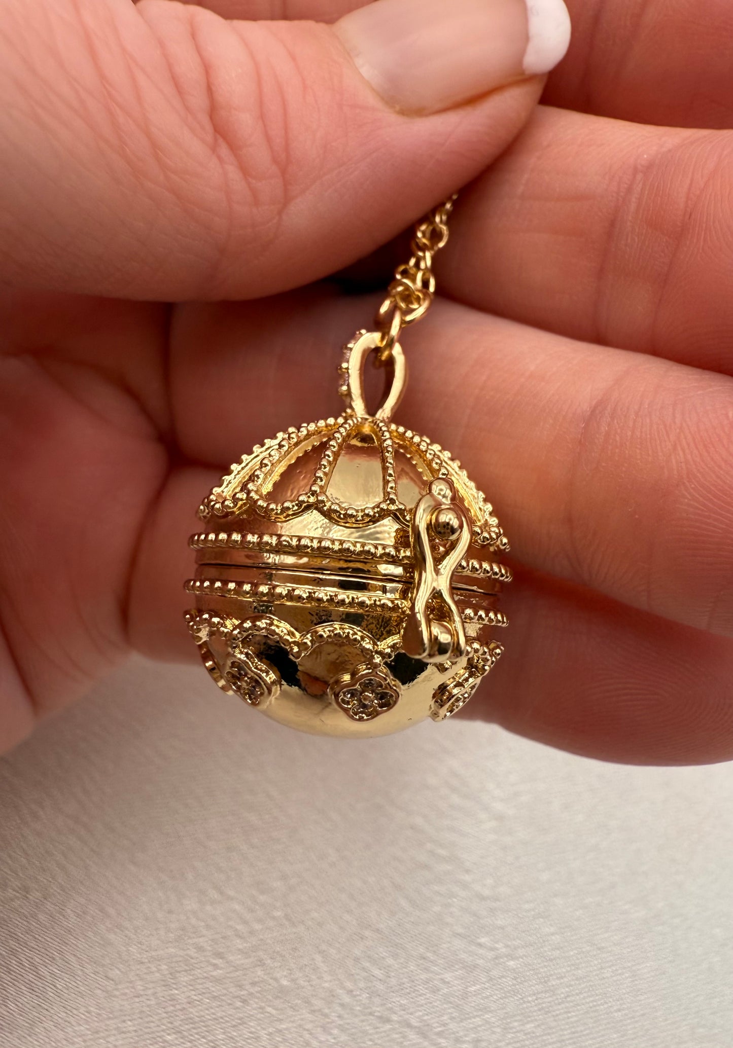 18K Gold Plated Zirconia Sphere Locket Necklace – Retro Elegance with Modern Charm