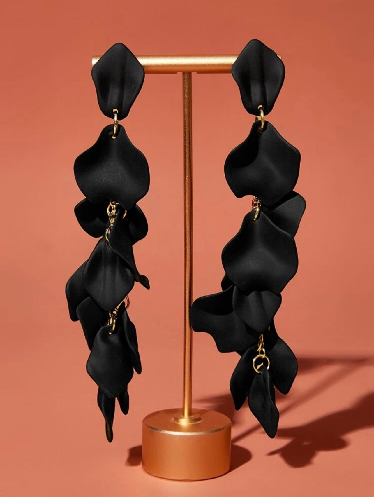 Gold & Matte Black Petal Dangle Earrings – Nature-Inspired Elegance with a Modern Edge