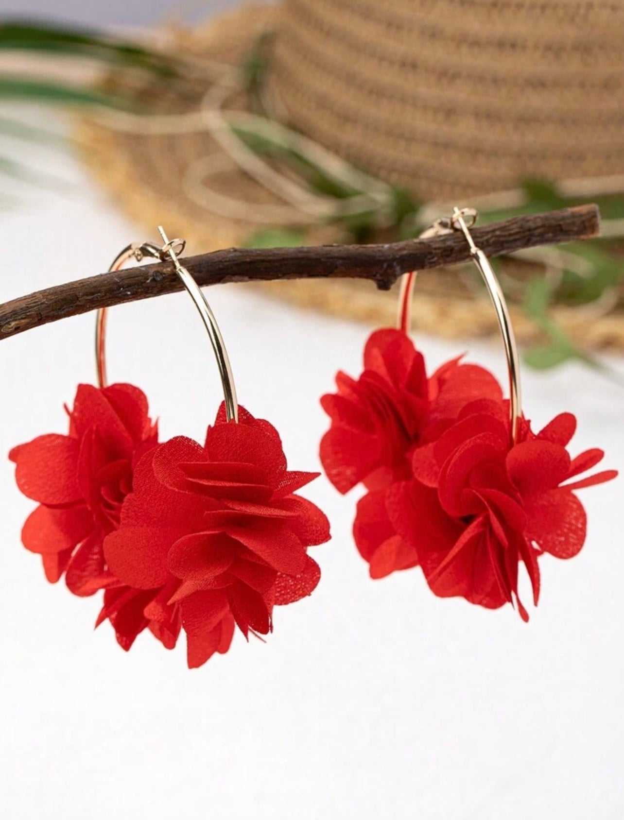 Gold & Red Flower Hoop Earrings – Bold Florals with Luxe Contrast