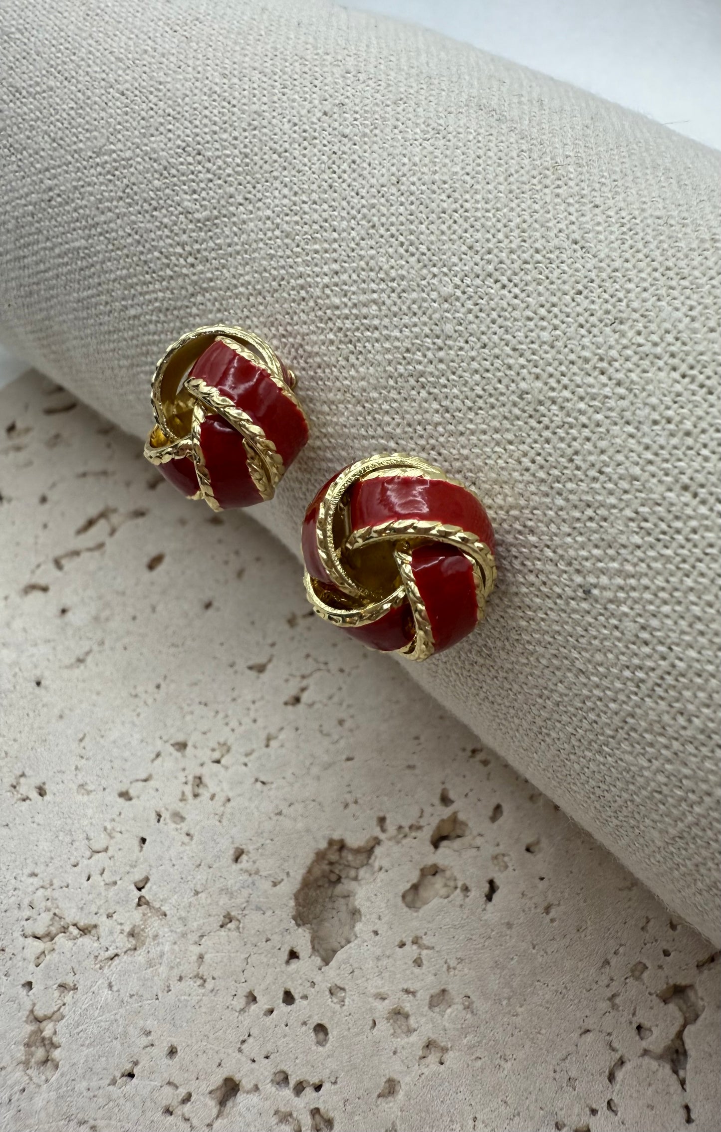 Deep Red & Gold Color Elegant Knot Earrings – Elegant, Radiant & Timeless