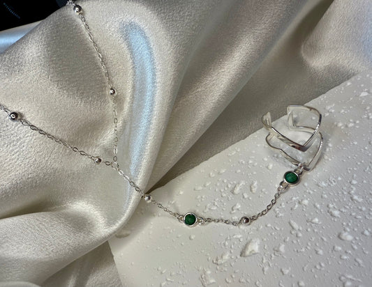 Silver Bean Hand Chain with Turquoise  Style Beads – Adjustable Minimalist Jewellery