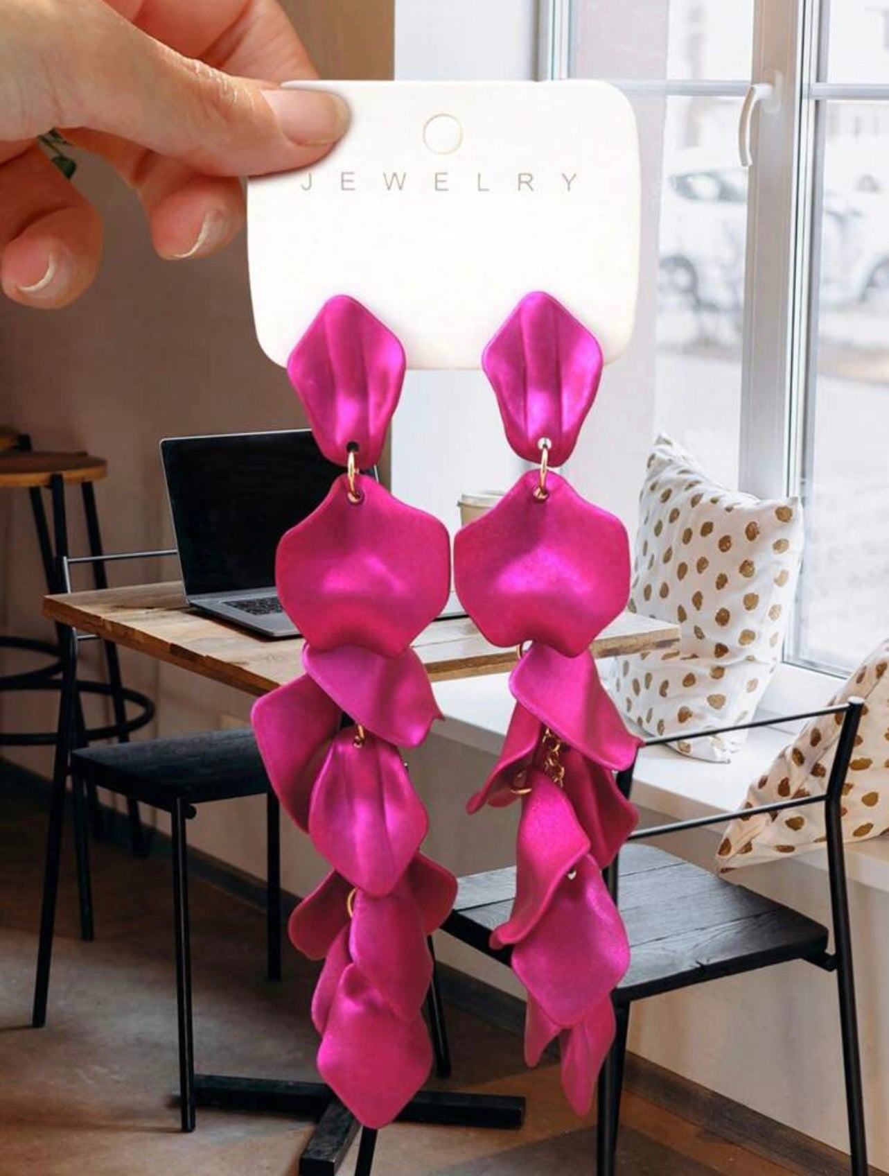 Gold & Satin Pink Petal Dangle Earrings – Nature-Inspired Elegance with a Modern Edge