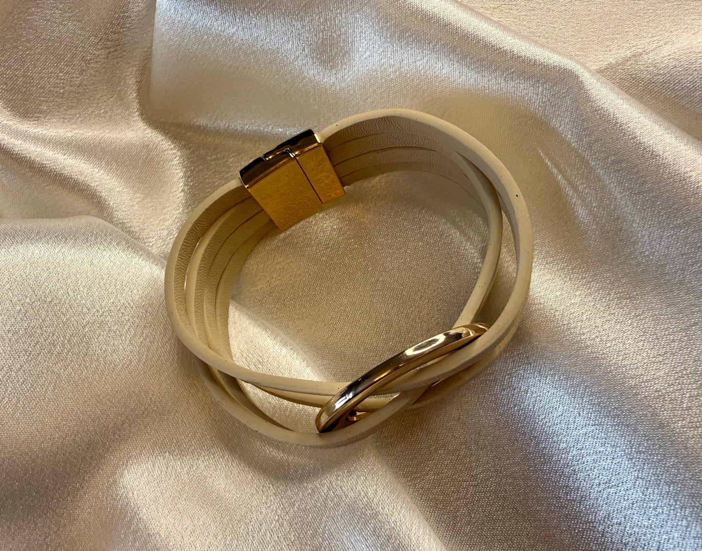 Leatherette Stone & Gold Cuff Bracelet – Modern Texture with Effortless Elegance
