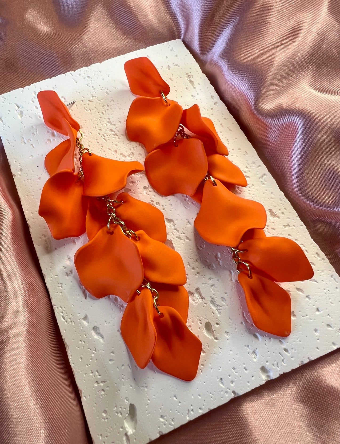Gold & Orange Petal Drop Earrings – Bold & Elegant Daily Jewellery