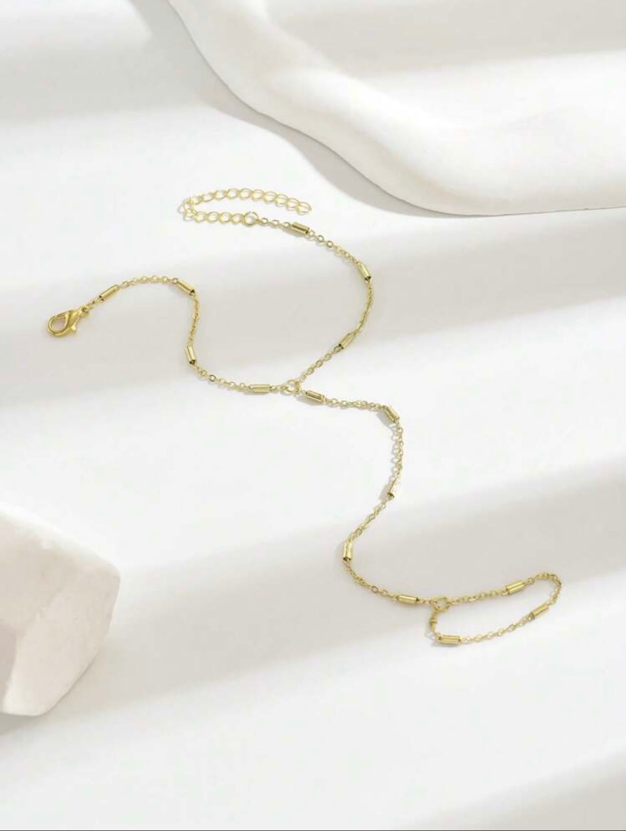 Gold Beaded Hand Chain – Minimalist Ring-to-Bracelet Jewellery for Daily Wear