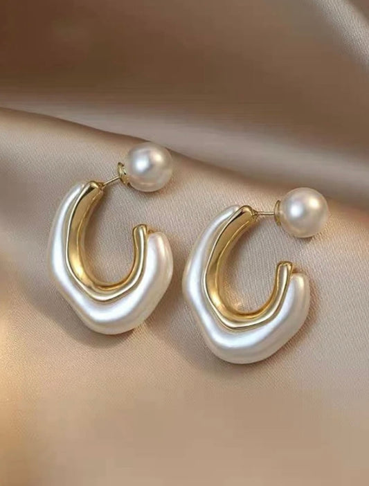 Gold & Faux Pearl Hoop Earrings with Pearl Back – Modern Elegance with a Twist
