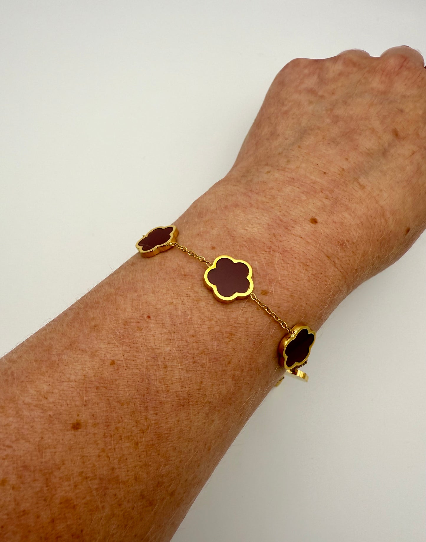 18k Gold-Plated Inspired Clover Bracelet – Burgundy - Waterproof, Tarnish-Resistant & Hypoallergenic Matching Necklace Available!