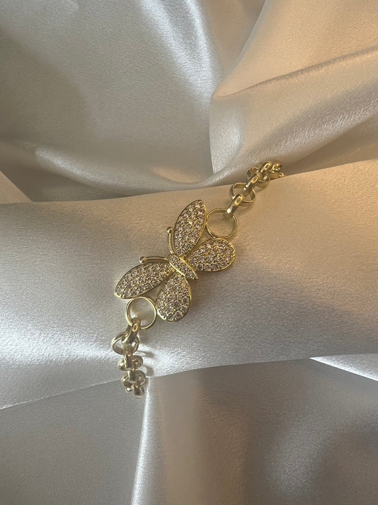 18K Gold-Plated Thick Belcher Butterfly Bracelet – Paved Zircon Detailing, Tarnish-Resistant, Waterproof & Hypoallergenic