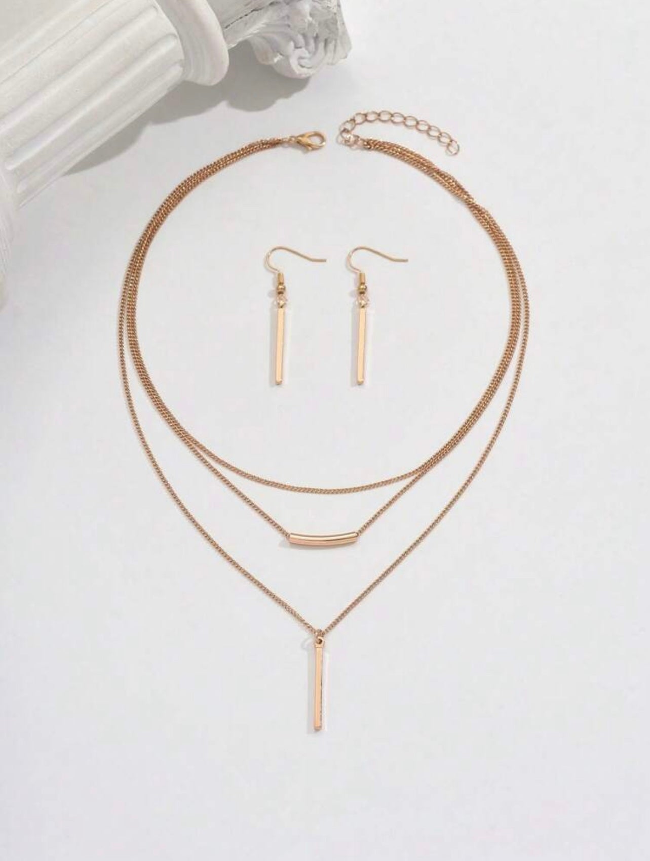 Gold Bohemian Minimalist Jewellery Set – Geometric Pendant Necklace & Earrings