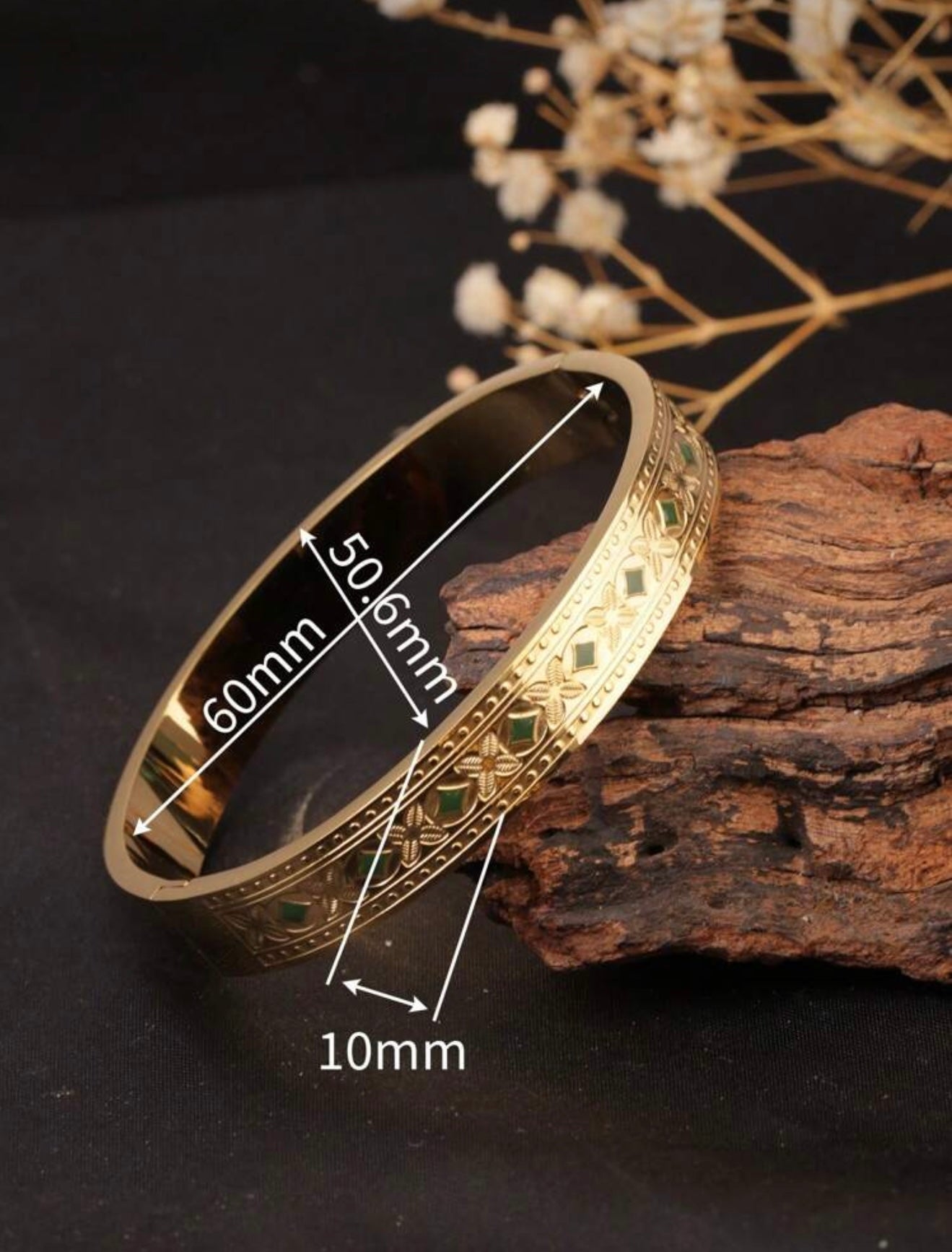 Titanium Steel 18K Gold-Color Four-Leaf Clover & Rhombus Bangle – Elegant, Radiant & Timeless