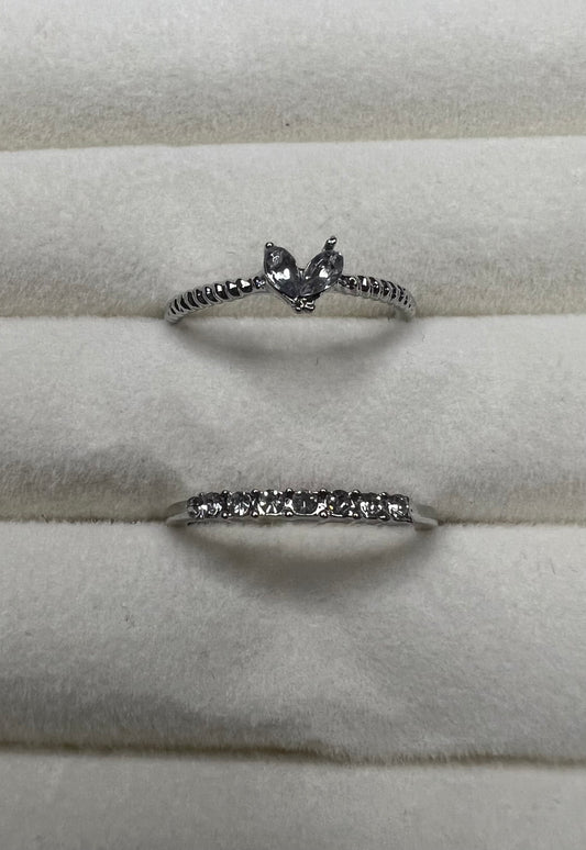 Y2K Heart Rhinestone Twin Rings – 2pc Set for Valentine’s, Mother’s Day & More