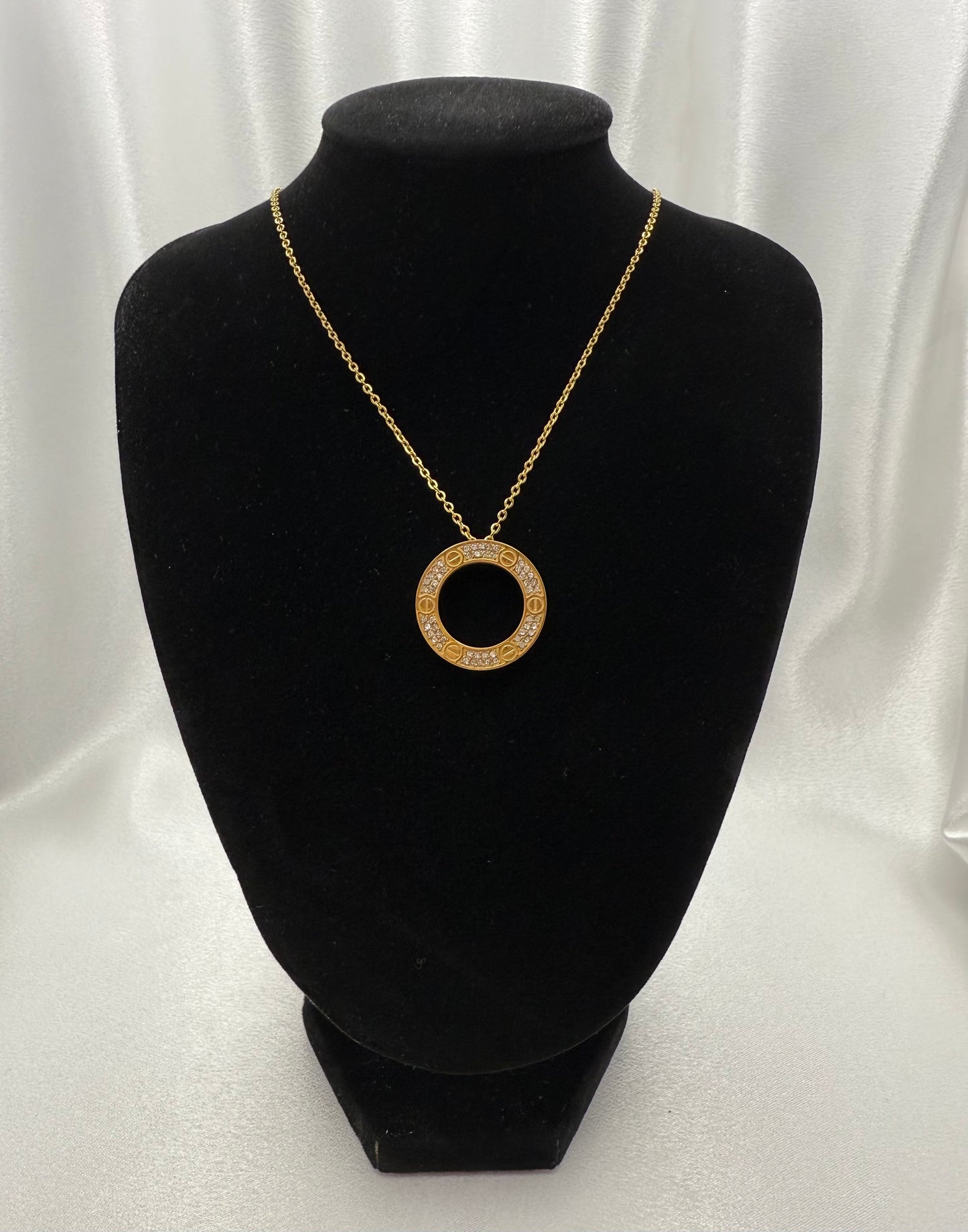 Gold Circle Zirconia Encrusted Necklace – Inspired - Tarnish Resistant