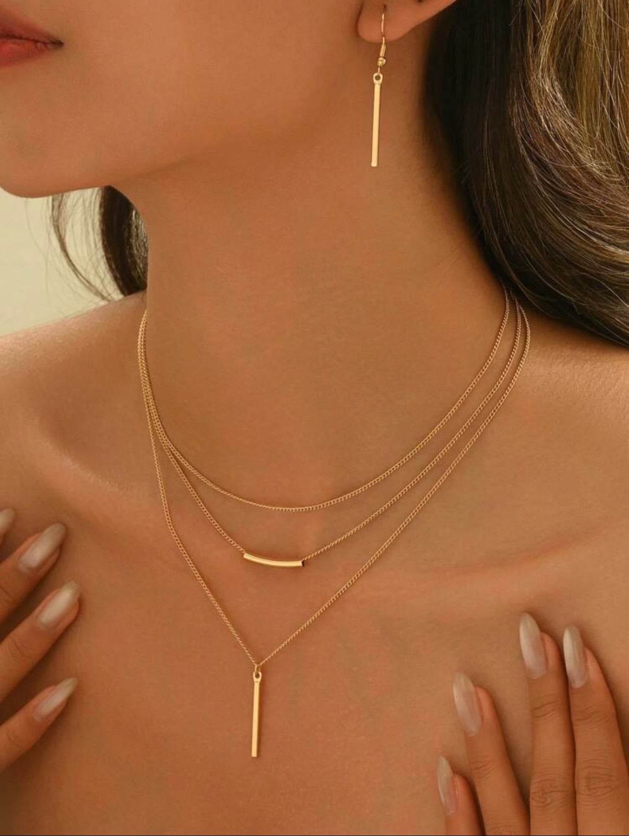 Gold Bohemian Minimalist Jewellery Set – Geometric Pendant Necklace & Earrings