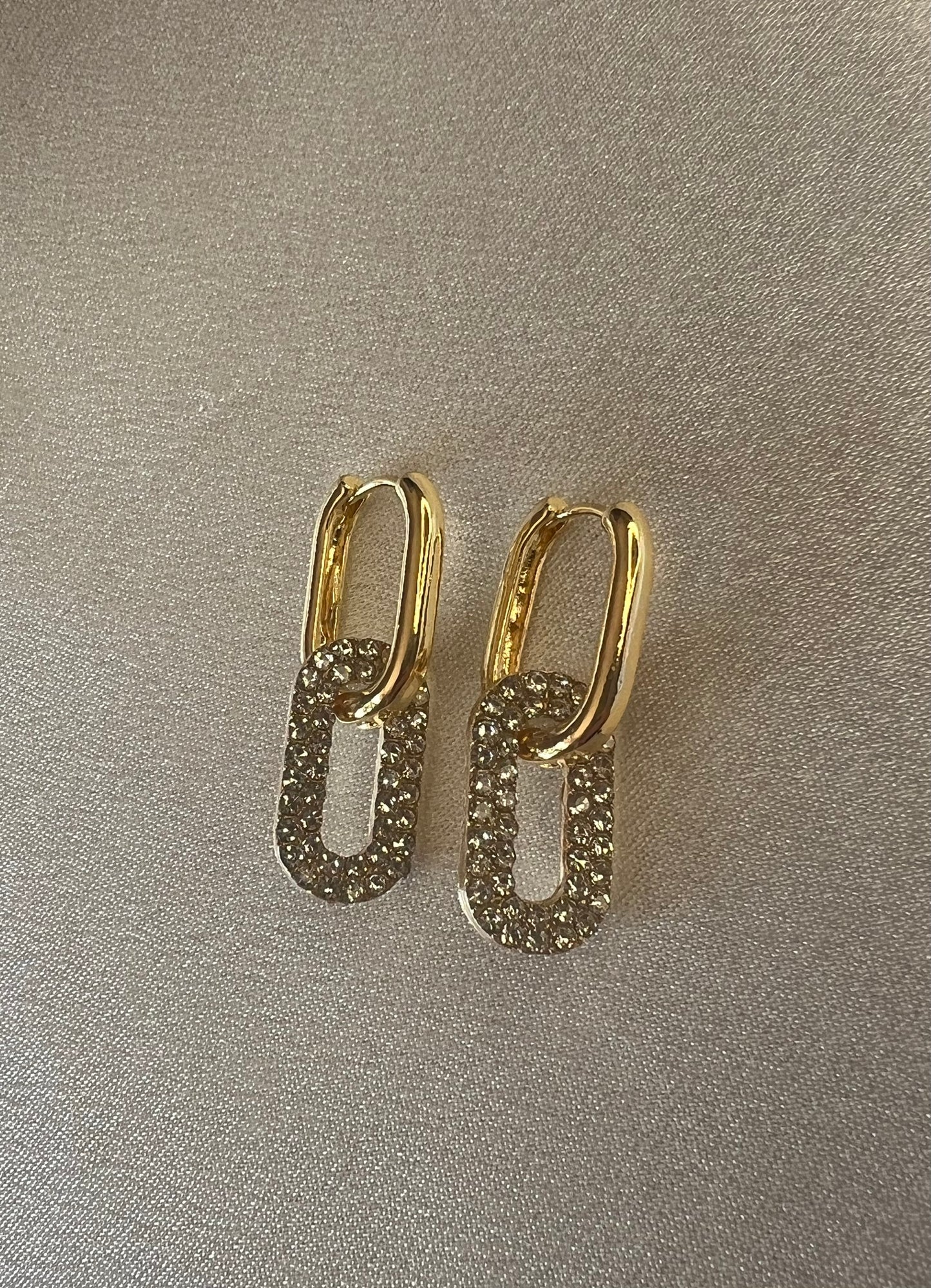 Gold Geometric Rhinestone Encrusted Double-Wear Earrings – Modern Versatility with a Sophisticated Twist | Tarnish Resistant