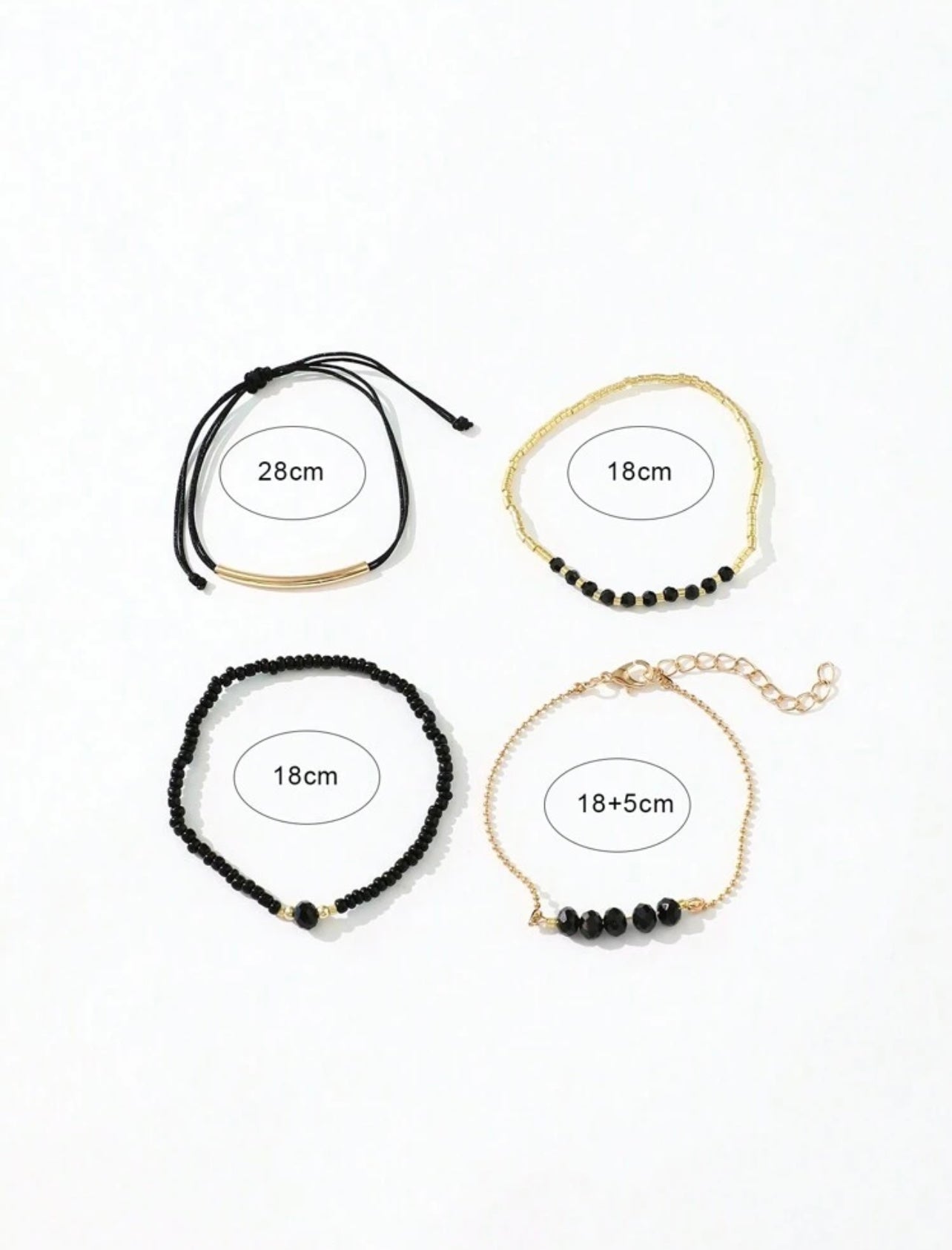 4pc Black & Gold Beaded Bracelet Stack – Handmade Party & Evening Jewellery