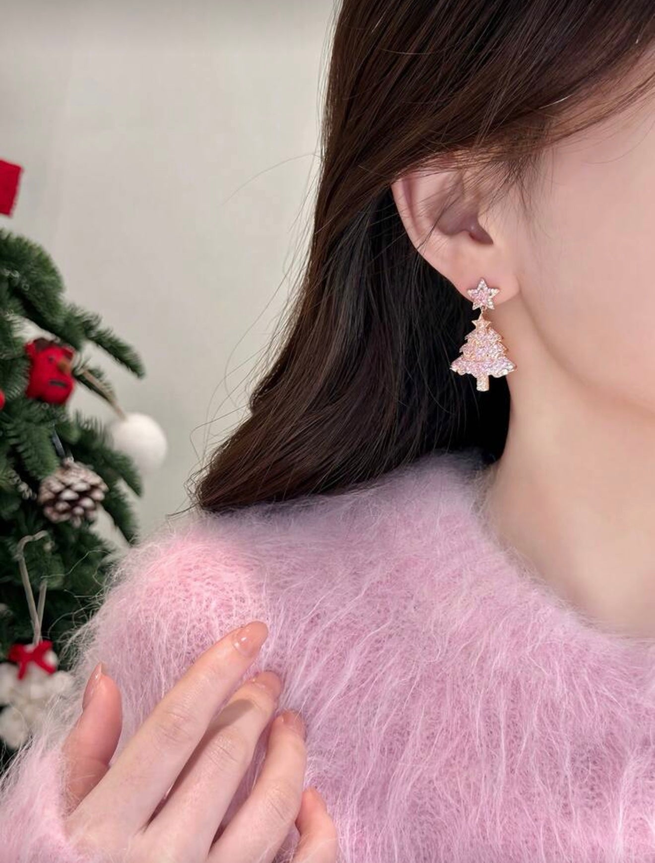 Luxury Sparkling Star Christmas Tree Earrings – Elegant, Radiant & Festive- Pinc Cubic Zirconia
