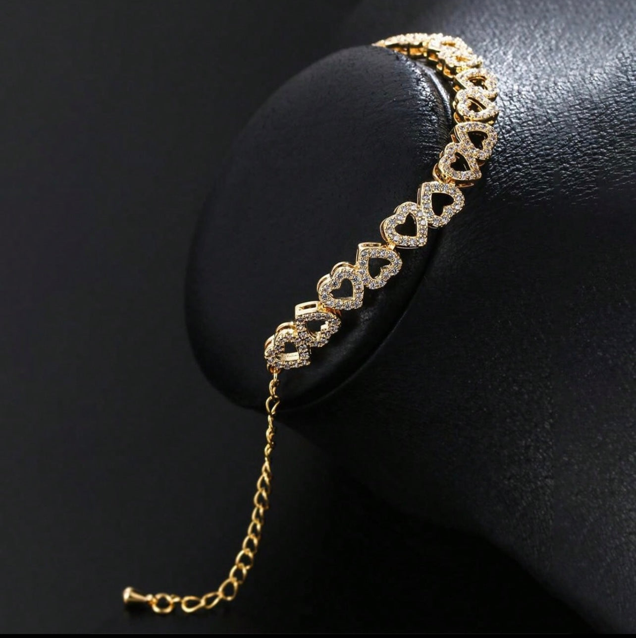 Sparkling Rhinestone Heart-Shaped Adjustable Bracelet – Chunky Gold Statement Piece