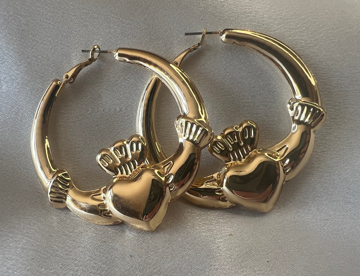 Gold Claddagh Chunky Hoop Earrings – 6 x 6.5 cms | Celebrate Love, Loyalty & Friendship | Tarnish Resistant