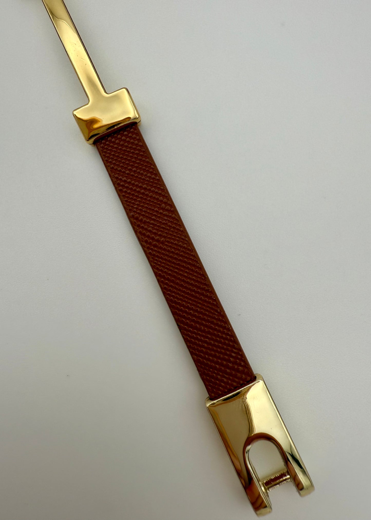 Tan & Gold Hermès-Inspired Faux Leather Bracelet – Elegant Fashion Wristband Gift for Her