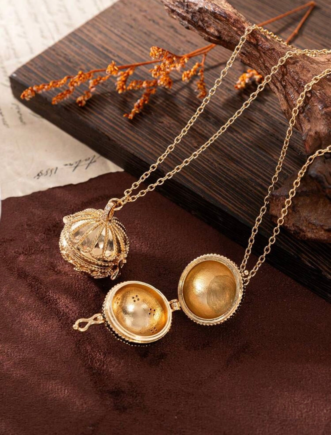 18K Gold Plated Zirconia Sphere Locket Necklace – Retro Elegance with Modern Charm