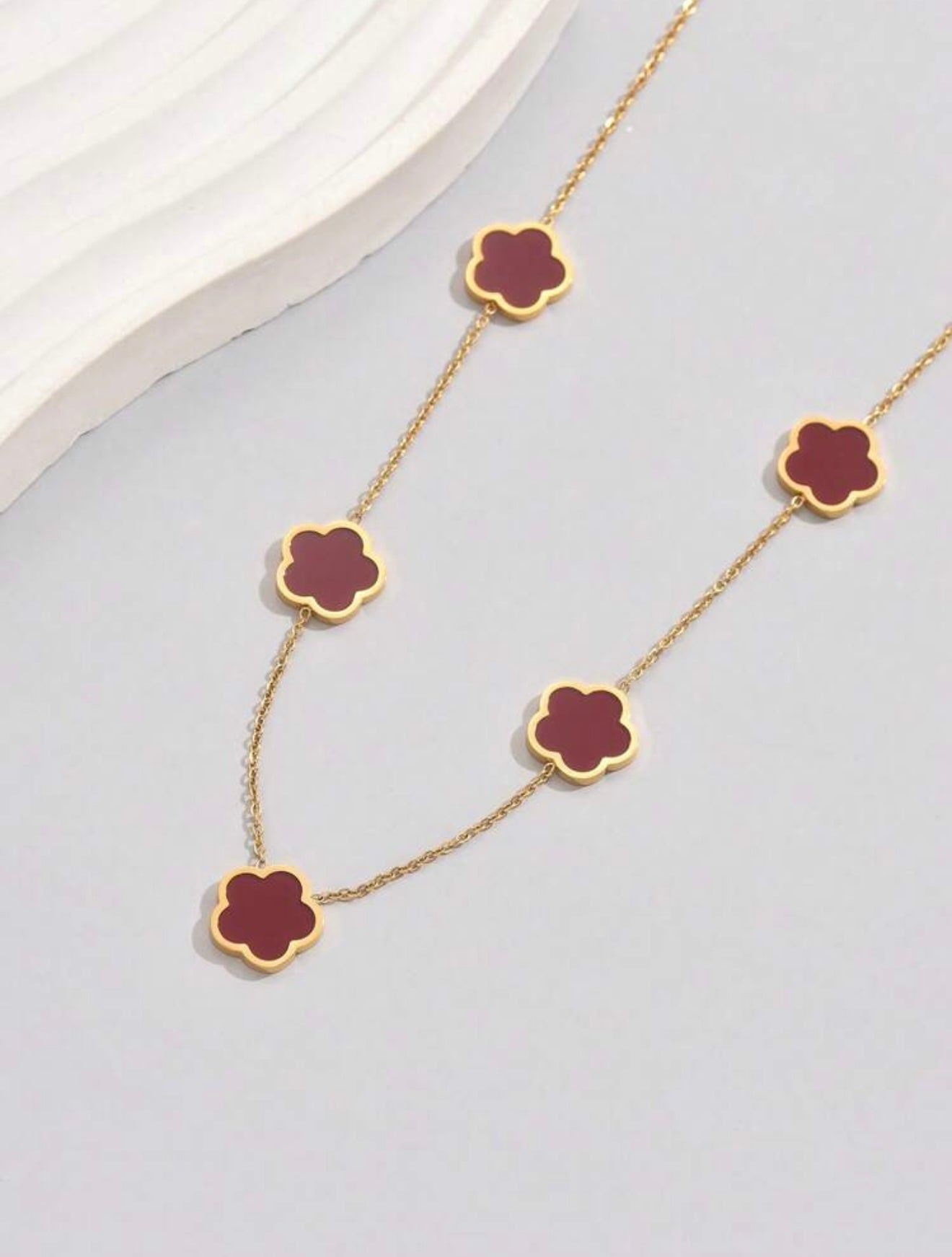 18k Gold-Plated Van Cleef Inspired Clover Necklace – Burgundy – Waterproof, Tarnish-Resistant & Hypoallergenic Matching Bracelet Available!