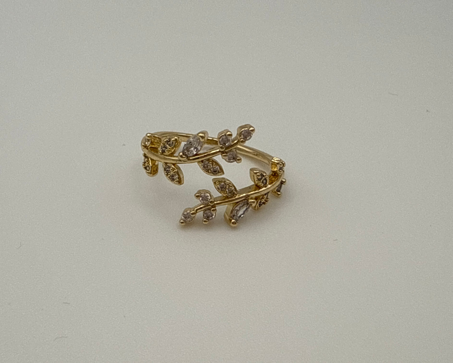Gold-Tone Cubic Zirconia Leaf Cuff Ring – Elegant