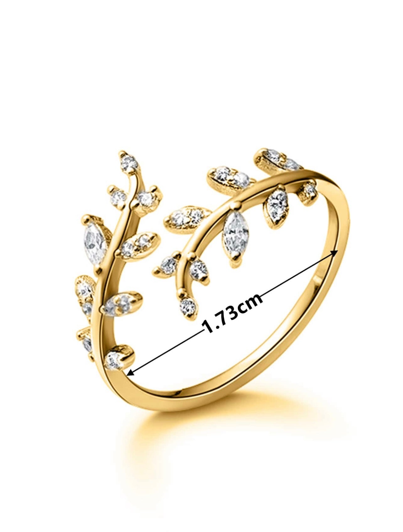 Gold-Tone Cubic Zirconia Leaf Cuff Ring – Elegant