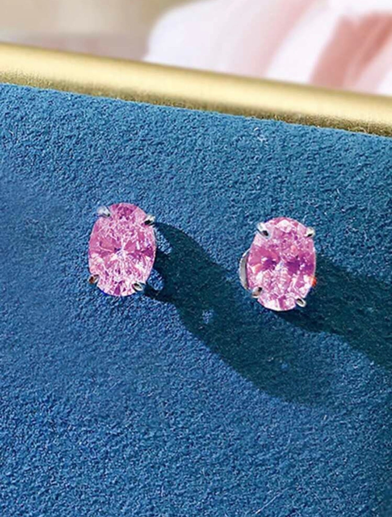 Silver & Pink Cubic Zirconia Stud Earrings – Elegant Gift for Weddings, Anniversaries & Mum