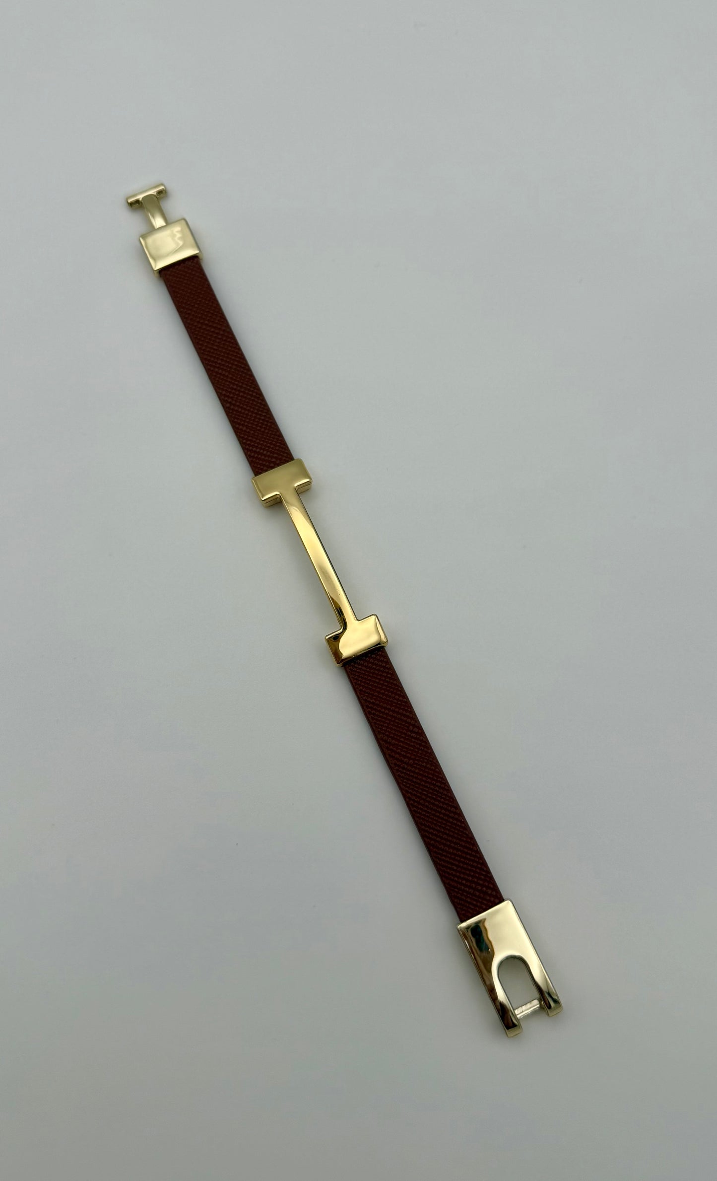 Tan & Gold Hermès-Inspired Faux Leather Bracelet – Elegant Fashion Wristband Gift for Her