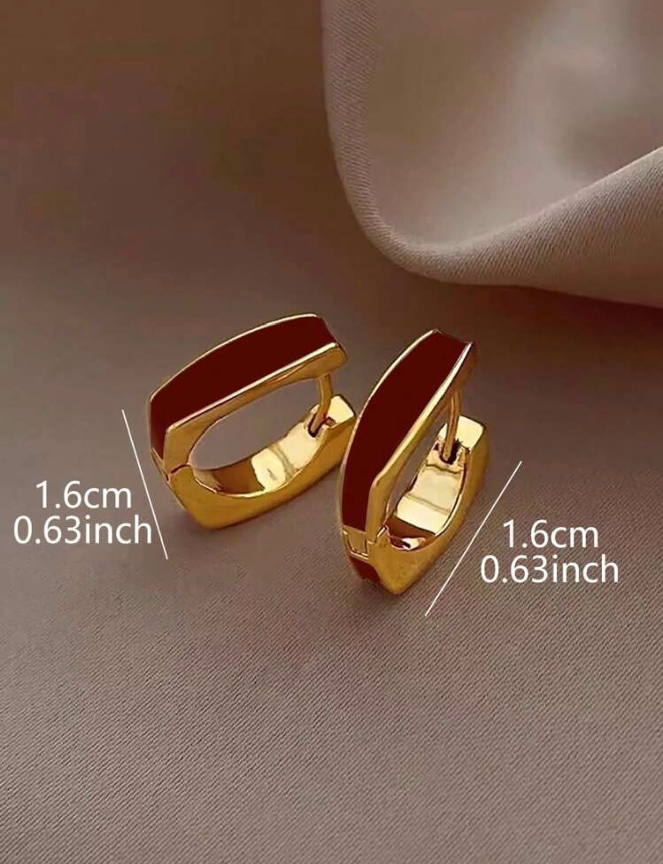 Gold & Burgundy Enamel Square Hoop Earrings – Lightweight Modern Glamour