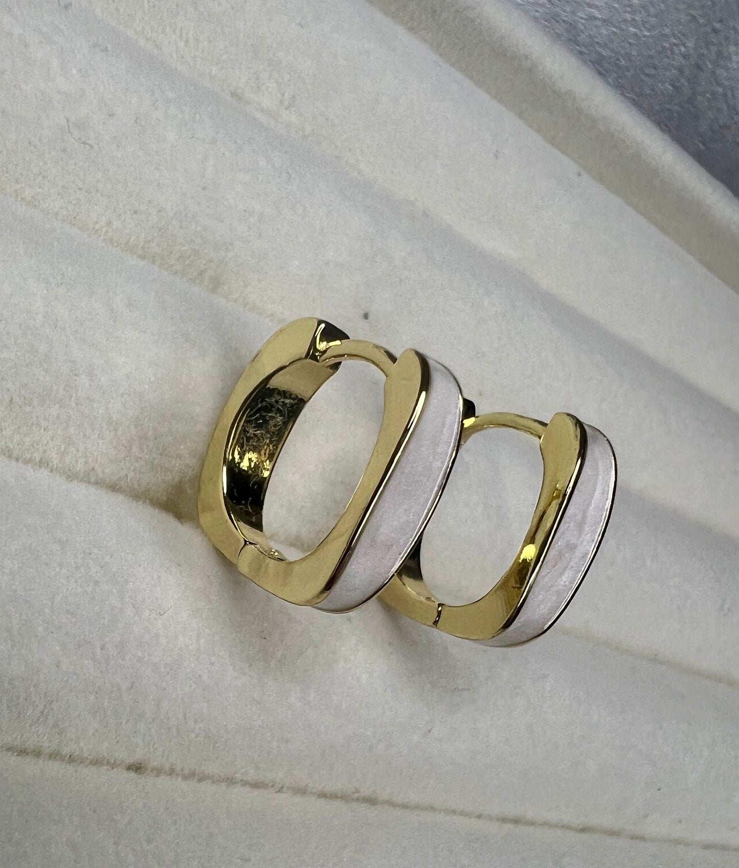 Gold & Cream Enamel Square Hoop Earrings – Lightweight Modern Glamour
