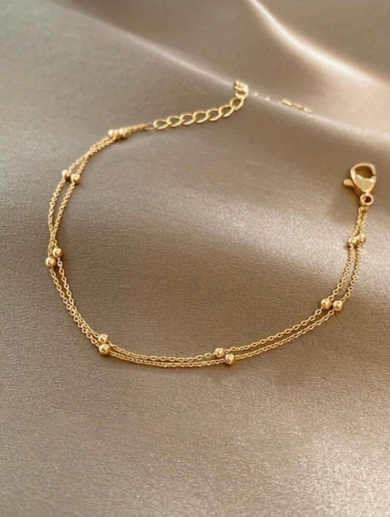 Gold Beaded Anklet – Minimalist Metal Band, Inspired By High-End Fashion