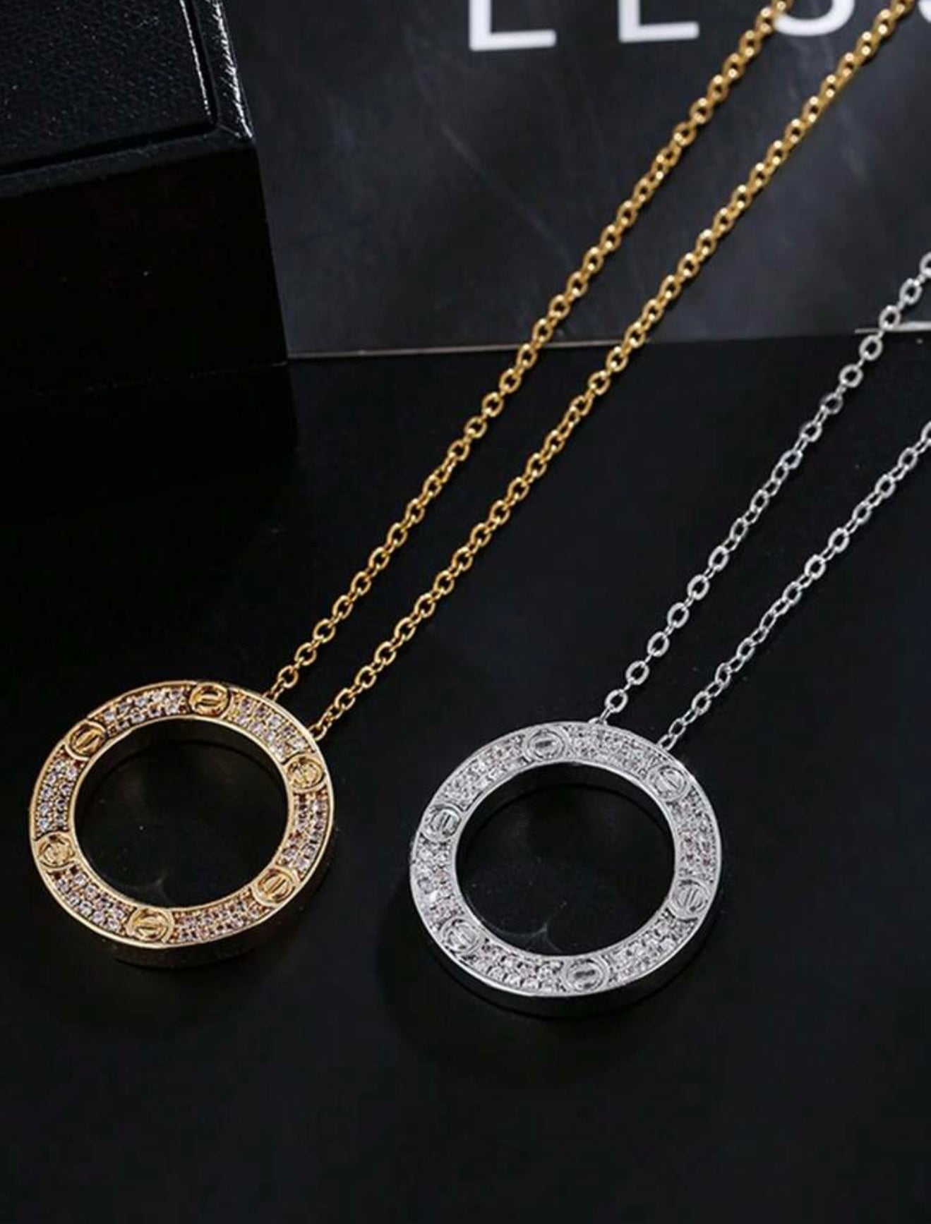 Gold Circle Zirconia Encrusted Necklace – Inspired by Cartier Love Range - Tarnish Resistant