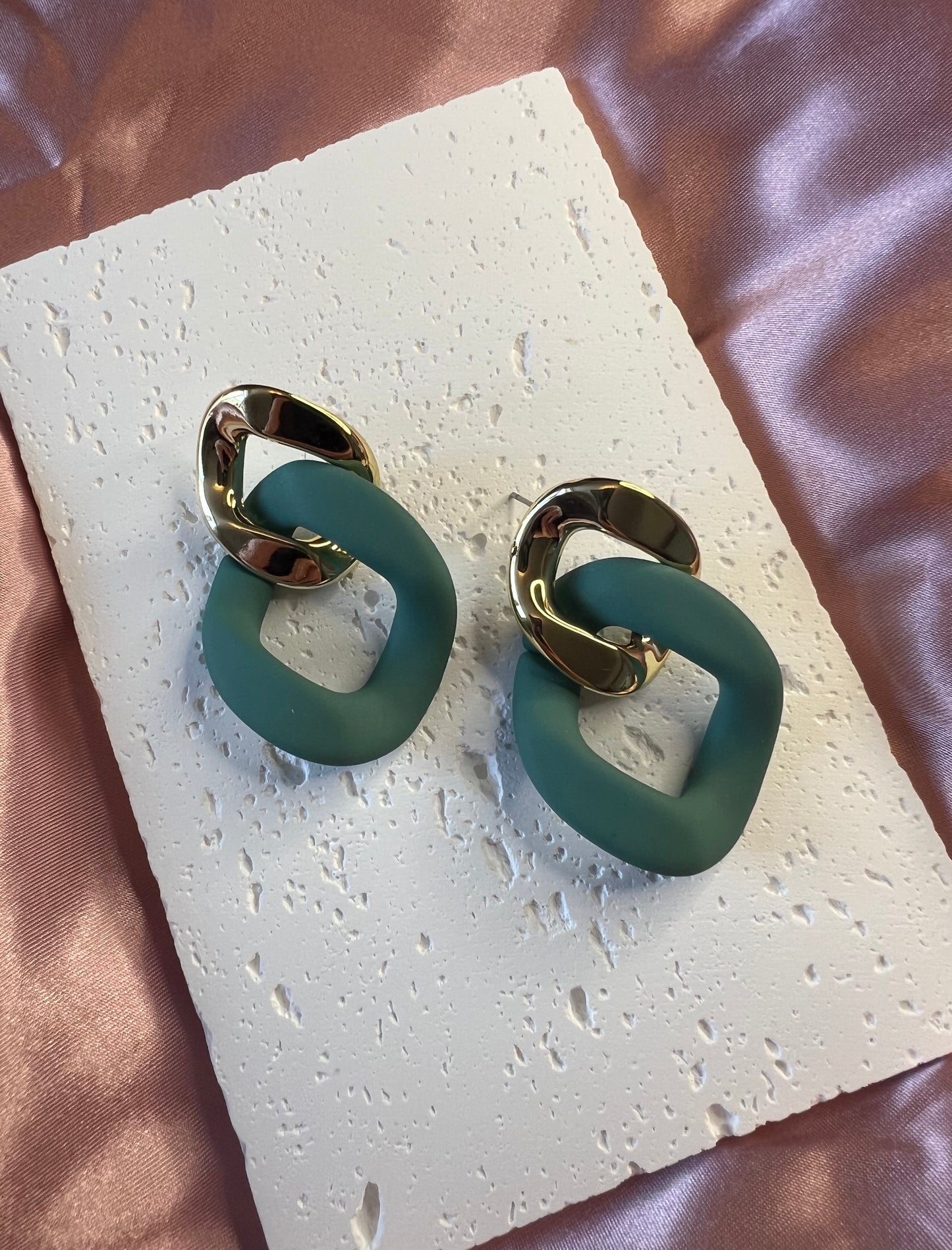 Gold and Green Geometric Drop Earrings – Bold Colour, Modern Edge